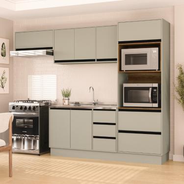 Imagem de Cozinha Modulada 4 Peças sem Pia e Rodapé Koya Politorno - Branco/Verde Oliva