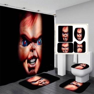 Imagem de Conjunto de cortinas de chuveiro Chucky 4 peças com tapete antiderrapa