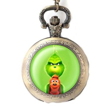 Imagem de Relógio de bolso Grinches Retro para crianças com corrente de liga de 