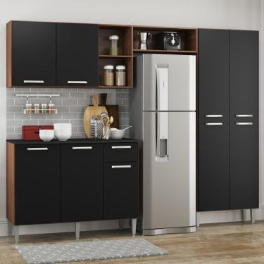 Imagem de Cozinha Compacta Multimóveis Pequim Up Fg2999 Com Armário E Balcão Madeirada/preta