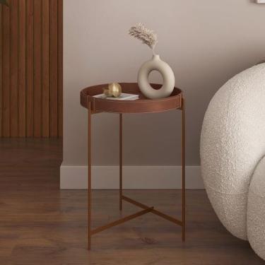 Imagem de Mesa Lateral de couro decorativa moderna para sala hall escritório hom