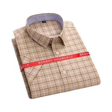 Imagem de Camisa Oxford Masculina 100% Algodão Xadrez Manga Curta Corte Regular 