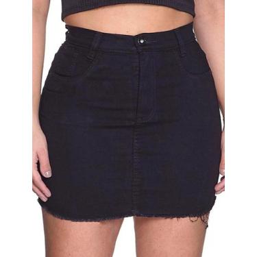 Imagem de Saia jeans preta feminina com barra desfiada - Ss Jeans, 44