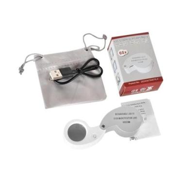 Imagem de Lupa De Joias Recarregável Dobrável 40X 60X Com Luzes LED UV Para Joal