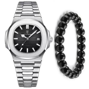 Imagem de Relógio Masculino Poedagar Prata Inox Old Money + Pulseira-Masculino