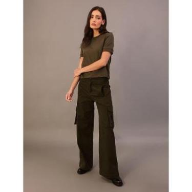 Imagem de Calça Cargo Calvin Klein Jeans Feminino Wideleg Sarja - Militar-Feminino