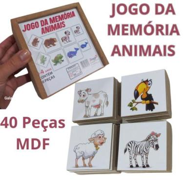 Imagem de Jogo da Memória Animais em MDF - 40 Peças de Madeira para Desafios Div