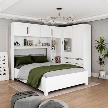 Imagem de Guarda Roupa Casal Sevilha 6 Portas 8 Gavetas MDP com Espelho com Maleiro Branco Carioca Móveis