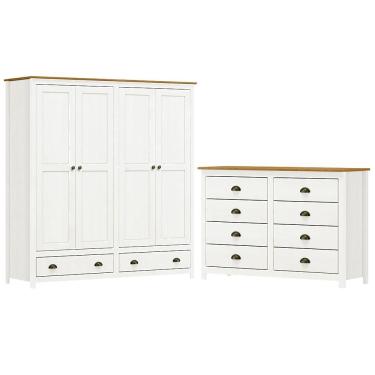 Imagem de Guarda Roupa Casal Guarda Roupa 4 PT Comoda 8 GV Madeira Maciça 4 Portas 10 Gavetas Branco Freijo Milani Movelaria