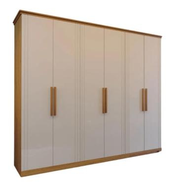 Imagem de Guarda Roupa Casal Vereda 6 Portas de Bater 6 Gavetas MDF Naturale e Off White Bom Past...