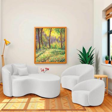 Imagem de Kit Recamier Curvo Sala De Estar Inglaterra 150cm Lado Direito E 2 Poltronas Orgânica Luxo Amore Bouclé Branco