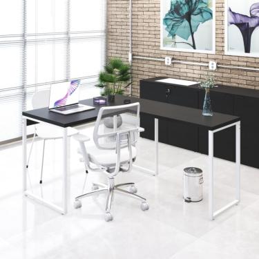 Imagem de Mesa Em L Office 120x150x75cm Kuadra Preto ônix - Est.branca