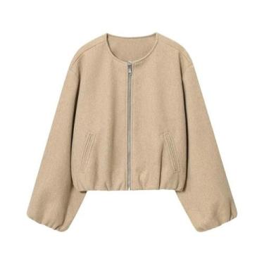 Imagem de Jaqueta Bomber Feminina Cropped Solta Estilo Colegial Com Zíper Manga 