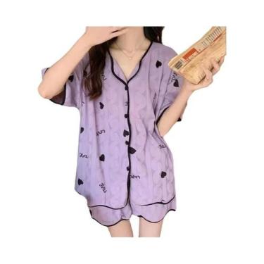 Imagem de Conjunto De Pijamas De Verão Para Mulheres Com Cardigã De Manga Curta 