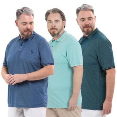 Imagem de Kit 3 Camisa Polo Plus Masculina Piquet Dia a Dia-Masculino