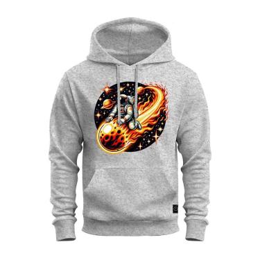 Imagem de Moletom Canguru Blusa De Frio Confortável Estampado Astronauta Flamejante-Unissex