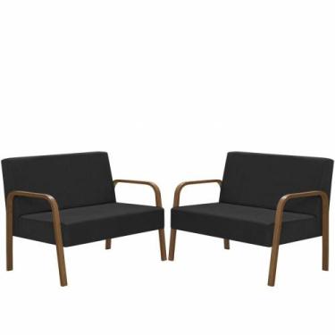 Imagem de Kit Poltrona 2 Namoradeiras Jade Braço Madeira Preto - D SALLA