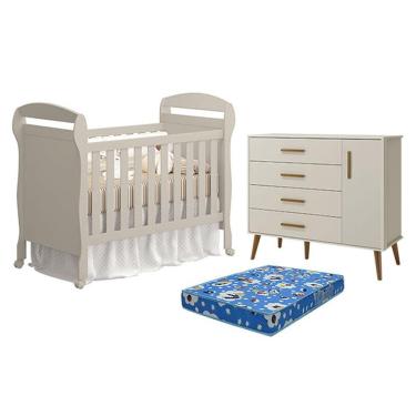Imagem de Berço Americano Danny Com Colchão Ortobom E Cômoda Com Porta Isis Areia Acetinado - Reller
