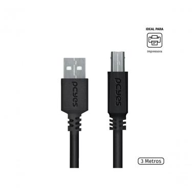 Imagem de Cabo USB para Impressora PUABM2-3 USB a 2.0 para USB B 2.0 3M Cobre Puro 28AWG Pcyes