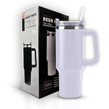 Imagem de Copo Térmico com Canudo Inox 1200ml para Manter Bebidas na Temperatura Ideal em Aço Inoxidável Parede Dupla
