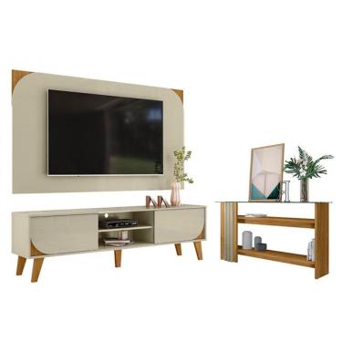 Imagem de Rack Bancada E Painel Para Tv Duna Com Aparador Frizz Cumaru Opala - Madetec