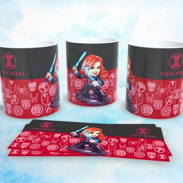 Imagem de Caneca de Porcelana 325ml Decorada Vingadores Marvel Viuva Negra para Bebidas Quentes e Frias Uso Diário Branco