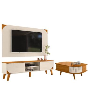 Imagem de Rack Bancada E Painel Para Tv Duna Com Mesa De Centro Indianápolis Cinamomo Off White -...