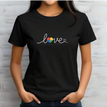 Imagem de Camiseta Babylook Feminina Preta Azul Inclusão Autista Autismo TEA Plu