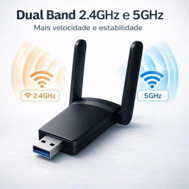 Imagem de Adaptador Wi-fi 2 Antenas Dual Band 2-4G e 5G USB 3.0 5Ghz 1300Mbps Bl