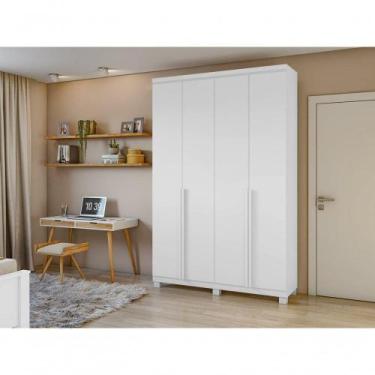 Imagem de Guarda Roupa Solteiro Alonzo 4 Portas de Bater 2 Gavetas Branco 100% M