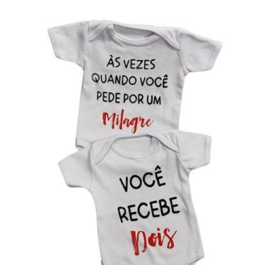 Imagem de Kit 2 Body de Bebe Gêmeos Manga Curta Frases para Gêmeos Unissex 100% 