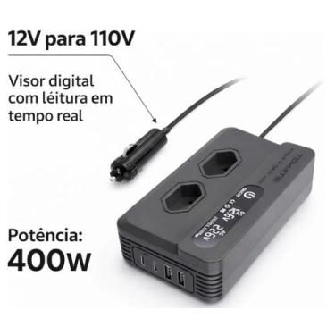 Imagem de Inversor Tensão 12v para 110v Veicular Potência 400w Conversor 4 Porta