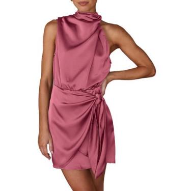 Imagem de Vestido PRETTYGARDEN Sem Manga com Gola Alta em Cetim com Amarração na