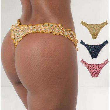 Imagem de Kit 3 Calcinhas Femininas Fio Dental Frufru DeMillus Tule -, Sortidos,