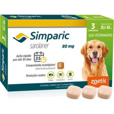 Imagem de Antipulgas Zoetis Simparic 80 mg para Cães 20,1 a 40 Kg - 3 Comprimido