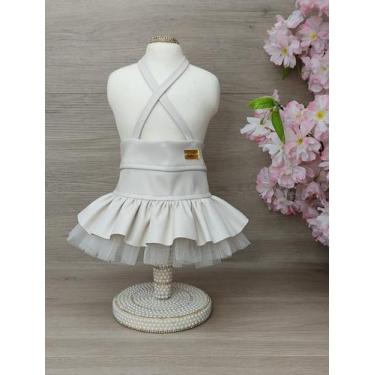 Imagem de Saia Love Couro PU Off White para cachorro e gato - Dudog Vest, P