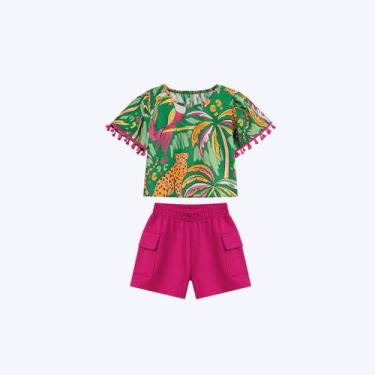 Imagem de Conjunto Blusa Cropped Tropical e Shorts Moletom Juvenil Menina Nanai 