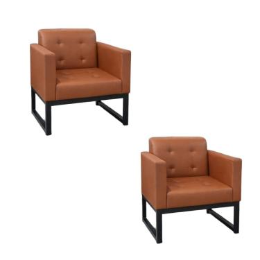 Imagem de Kit 2 Sofanetes Loft Costurados para Sala de Estar e Recepção Estrutura Metálica Confor...