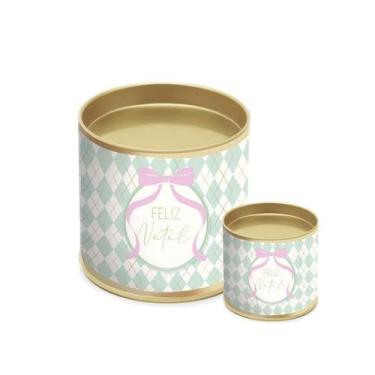 Imagem de Lata para Panetone Hot Stamping Candy Feliz Natal - Verde - 01 Unidade