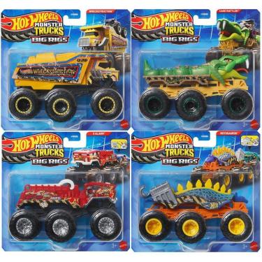 Imagem de Caminhão de Brinquedo Hot Wheels Monster Trucks Big Rigs com Gancho de Reboque Escala 1:64 Mattel