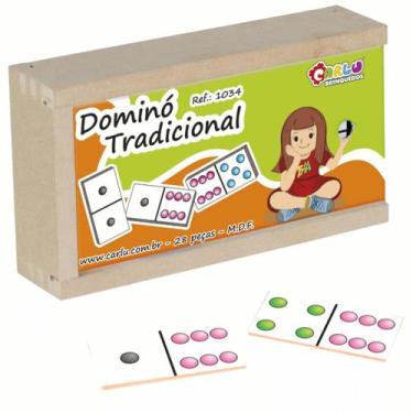 Imagem de Jogo de Dominó Tradicional MDF 28 Pç Diversão Raciocinio - Carlu Brinq