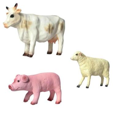 Imagem de Kit De Animais Da Fazenda Ovelha Porco Vaca Bichinhos Vinil Fazendinha