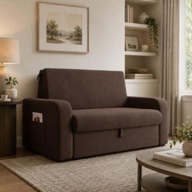 Imagem de Sofá Cama 2 lugares Compacto com Baú 145 Larg Daiane Matrix, SUEDE MAR