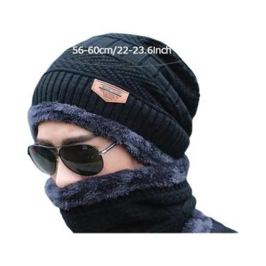 Imagem de Gorro De Inverno Unissex Em Tricô Com Cachecol De Lã E Máscara Balacla