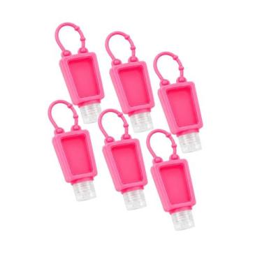 Imagem de Kit 6 Frascos Portáteis Com Suporte Silicone Flexível Cor:Rosa - Escol
