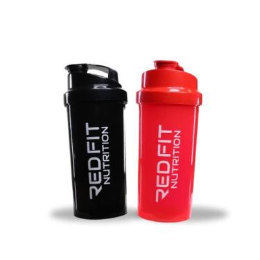 Imagem de Kit Coqueteleira Shaker Vermelha Preta Academia Red Fit Nutrition - Re