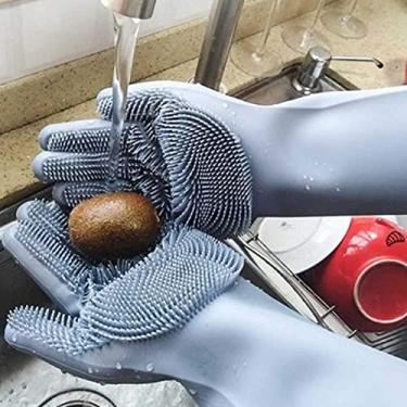 Imagem de Par De Luvas Esponja Multiuso Silicone Lava Louça Antibacteriana