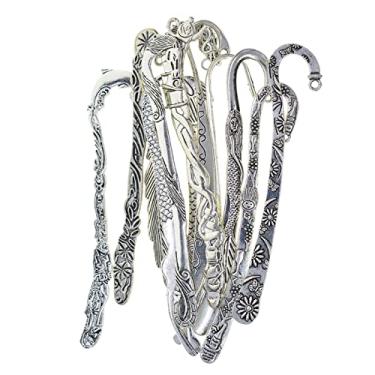 Imagem de Newmind 12 peças de gancho de metal para marcador de página esculpido antigo com pingente, joias para fazer lembranças em relevo
