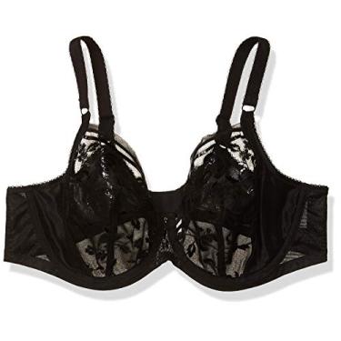 Imagem de Elomi Sutiã feminino plus size Roxanne sexy de vinil transparente com aro, Preto, 36DD