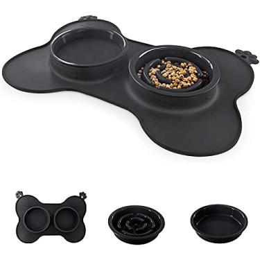 Imagem de Tigelas para cães alimentadoras lentas, comedouro divertido, ecológica, não tóxica, não asfixia, tigela de design saudável com tapete de silicone para filhotes, cães pequenos, gatos e animais de estimação (pequeno-preto)